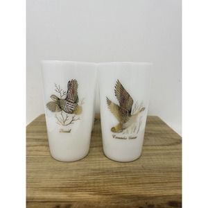 VTG Federal Milk Glass Tumbler Set of 4 Birds - Mallard, Quail, Grouse & Goose